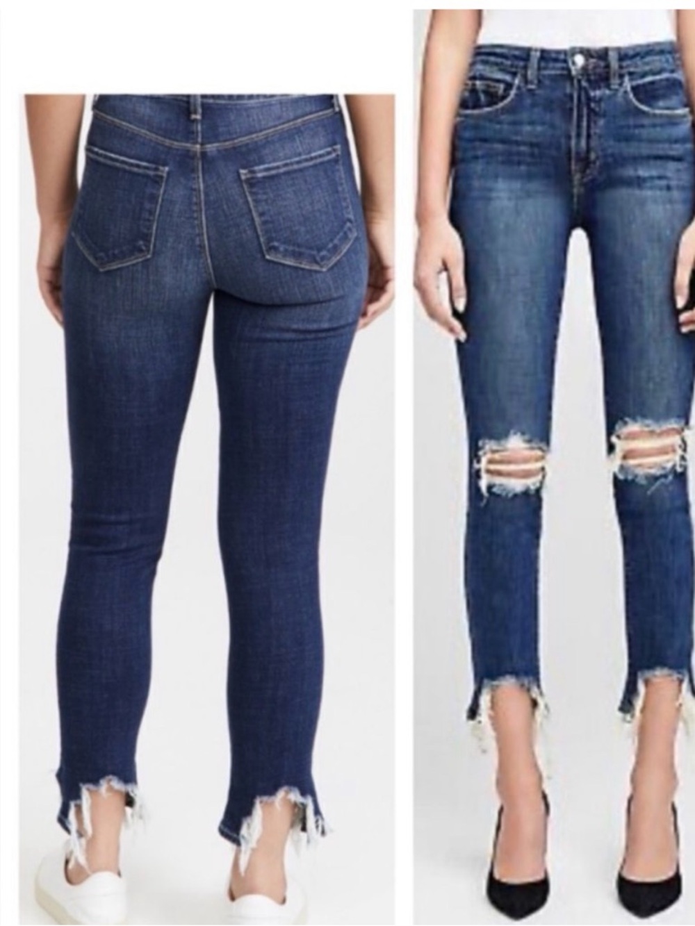 L'AGENCE Dark Blue Distressed shark bite Ankle Crop Jeans